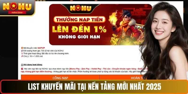 List khuyến mãi tại nền tảng NOHU mới nhất